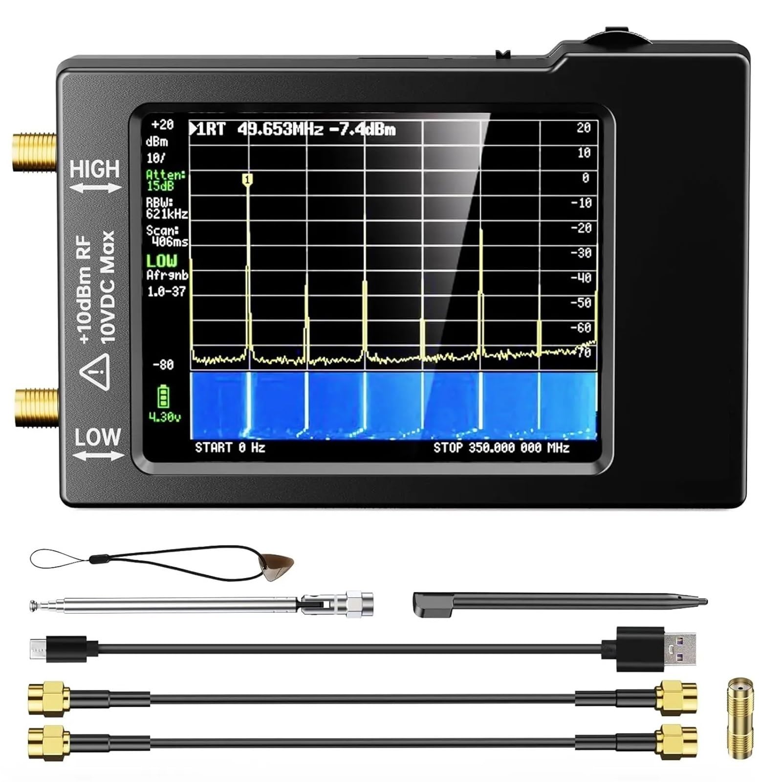 Network Analyzer, V0.3.1 Handheld Frequency Analyzer 100kHz to 960MHz MF/HF/VHF UHF Input Spectrum Analyze
