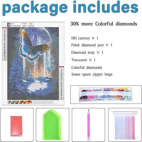 Miniatura 4 de VONBOR Kits de pintura de diamantes para adultos, kit de arte de gemas de taladro redondo completo de mariposa con pintura de diamantes de imitación