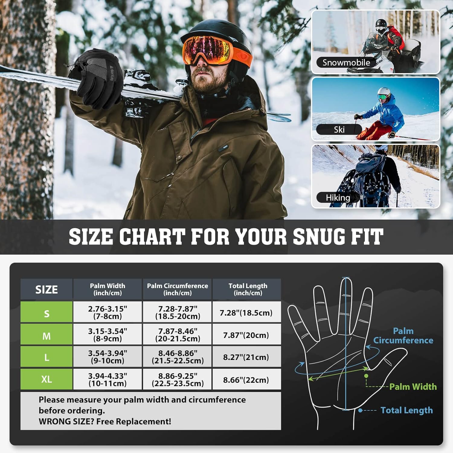 Hikenture Ski Gloves with 3M Thinsulate, Extra Warm Snow Gloves for Men & Women, Insulated Waterproof Snowboard Gloves, Thermal Touchscreen Skiing Gloves for Cold Weather, Windproof Winter Gloves : Clothing, Shoes & Jewelry