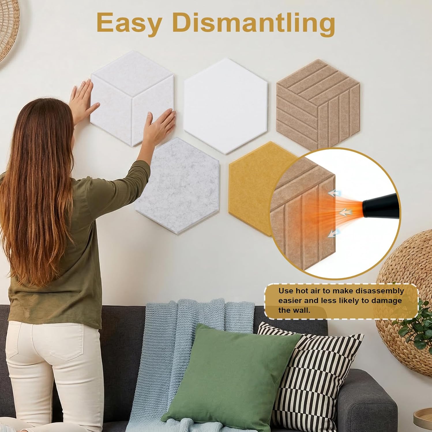 12" Large Hexagon Cork Board Tiles, 10 Pack Frameless Hexagon Cork-Bulletin Board Tiles Adhesive for Office & Home Wall Decor, Removable Hexagonal Tack Pinboard with 30 Push Pins