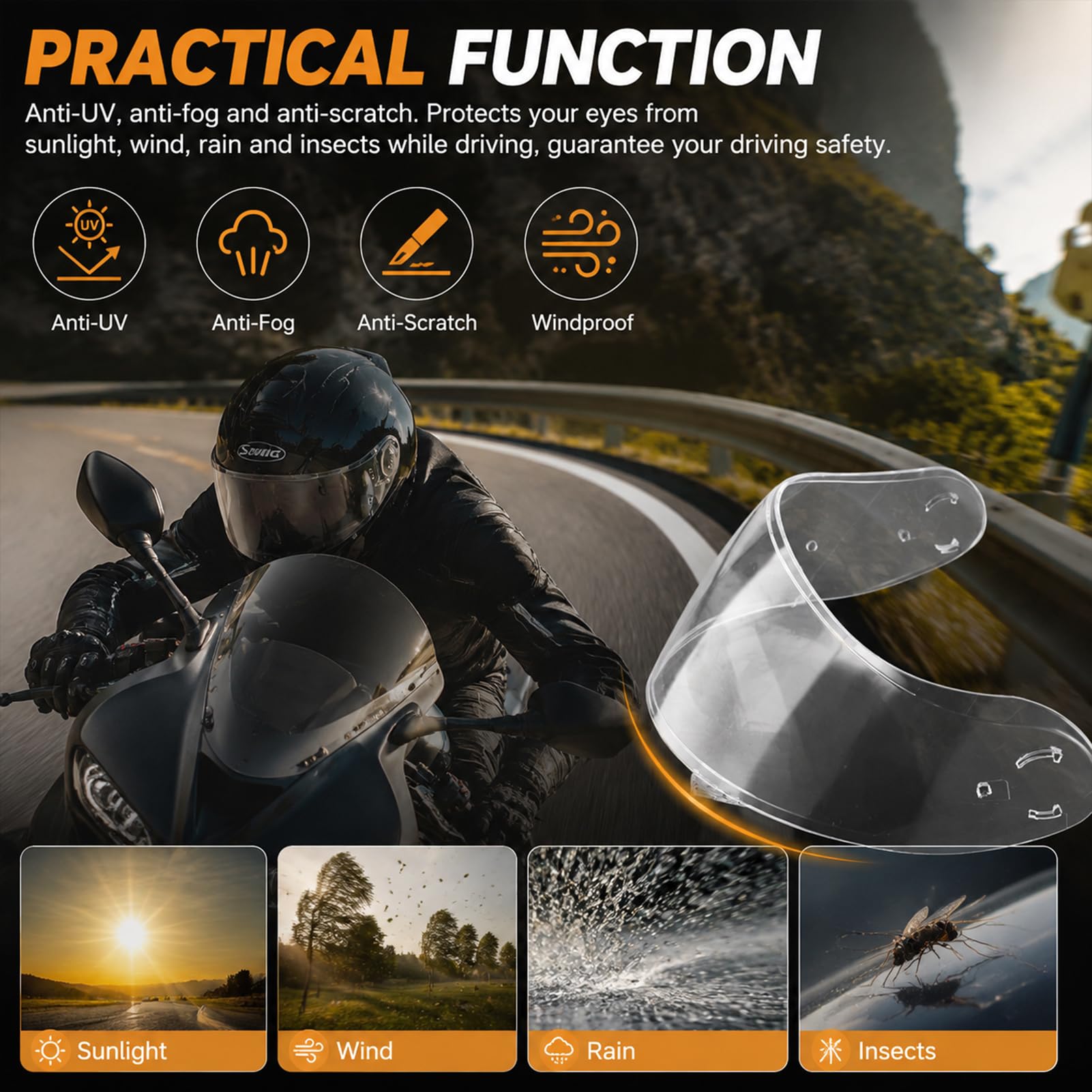 SHOEI NEOTEC Spezialhelmlinse CNS-3-Serie perfekte Passform Vierfachschutz (Blendschutz/UV400/Beschlagschutz/Windschutz) hochauflösende transparente Linse Motorrad-Reitzubehör