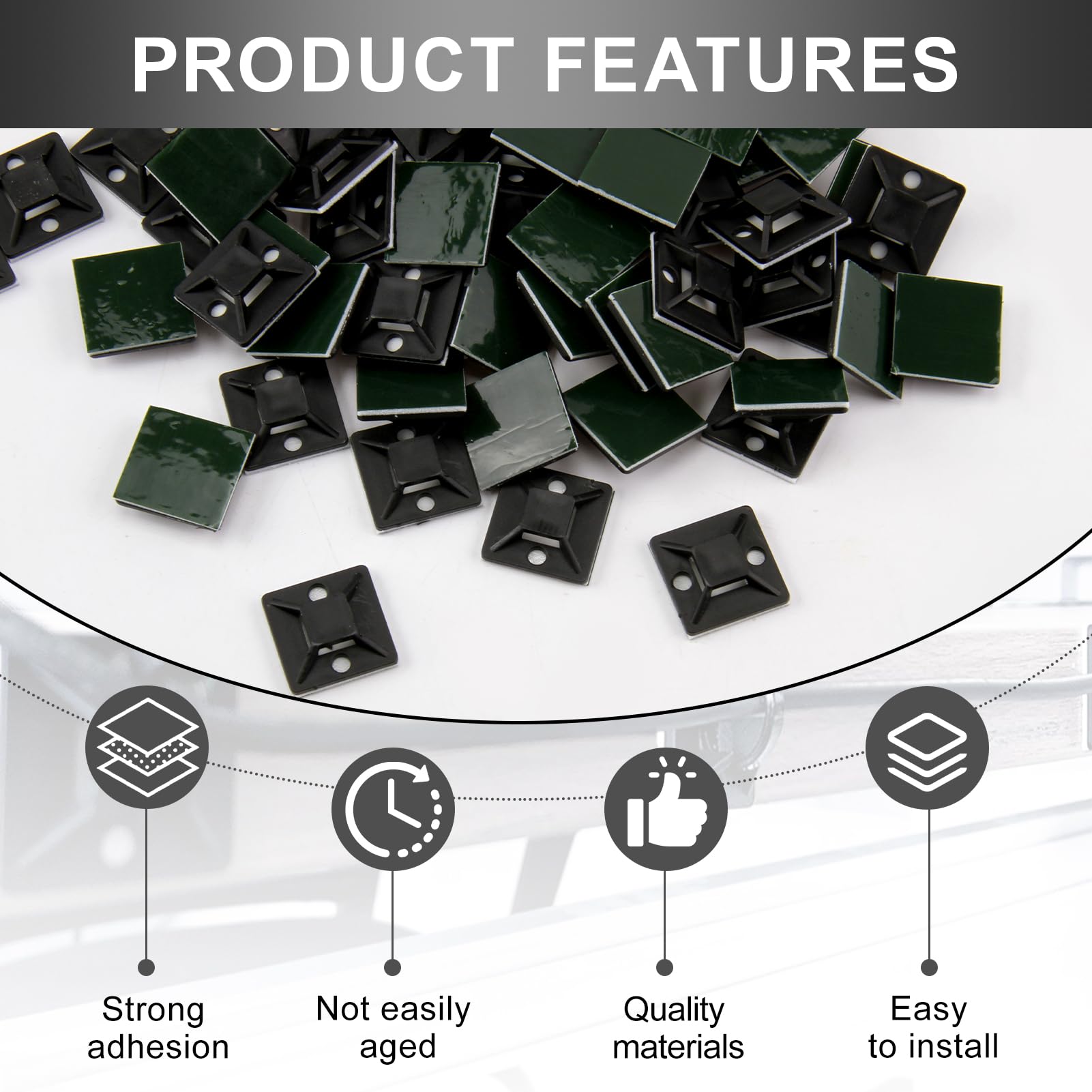 100 Pezzi di Supporti Autoadesivi per Fascette Stringicavo, 28mm x 28mm, Clip Fermacavo Nero per Gestione dei Cavi in Ufficio e Casa, Clip Fermacavo Autoadesivo Cavi, Facile da Installare