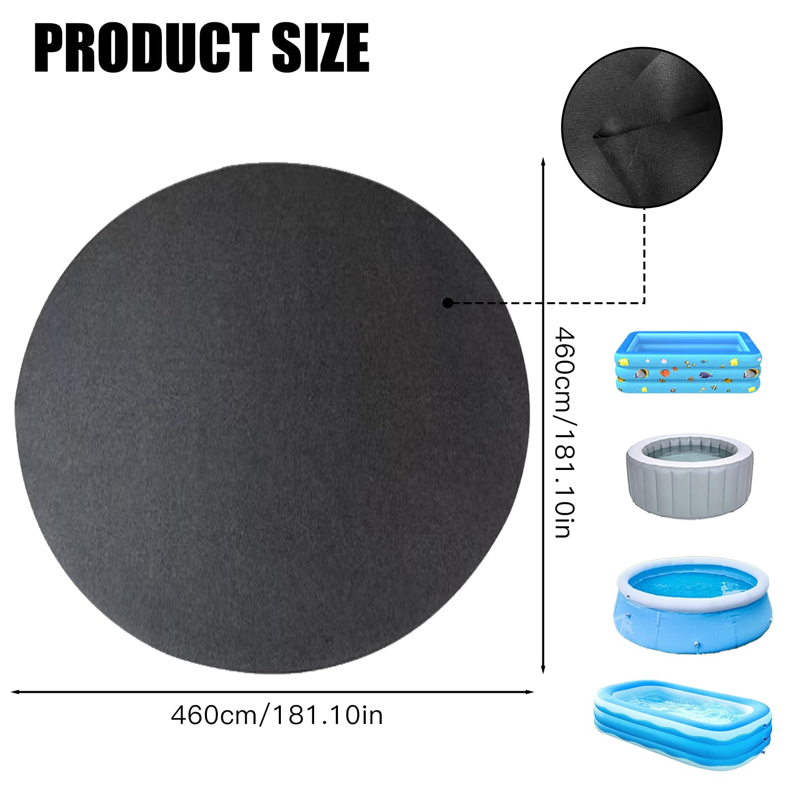 460 cm de diámetro, base redonda para piscina de pie y jacuzzi, lona antideslizante para el suelo, resistente y sin costuras, protector de suelo para piscina, fácil de colocar
