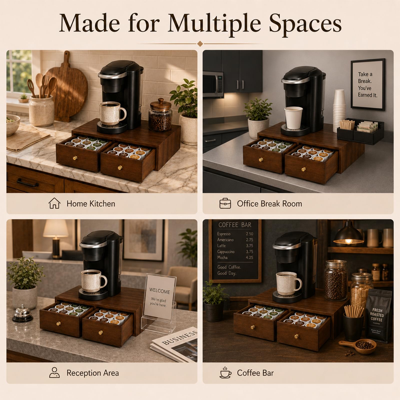 K Cup Organizer Cassetto per 30 cialde, in legno, supporto per postazione