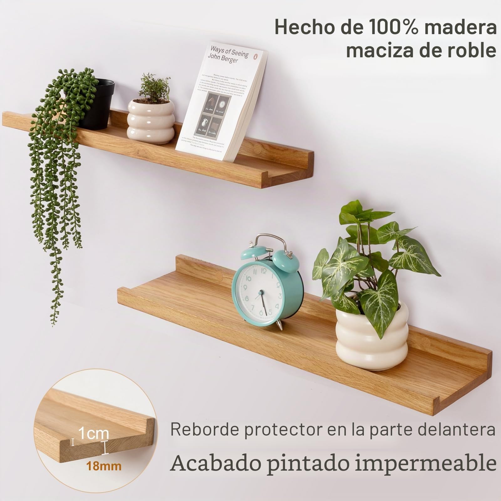 Gieanoo, Estantería colgante de madera de roble macizo, estante de pared de madera de 90 cm, portaespecias con diseño sobresaliente, para salón, cocina, dormitorio, baño