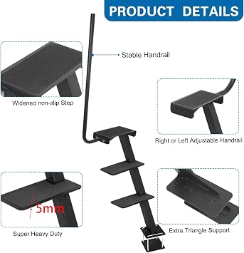 Boat Trailer Step, 3 Steps Ladder for Trailer Tongue with Handrail