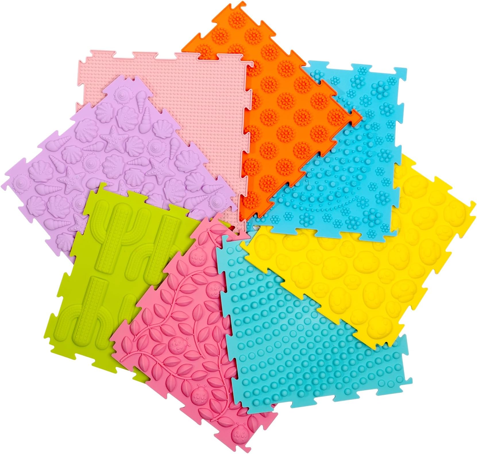 8 Pcs Sensory Mats, Sensory Tiles Puzzle Floor Mat for Kids Sensory Room Items，Different Patterns and Colors - Silicone Massage Orthopedic Mat for Children with Autism