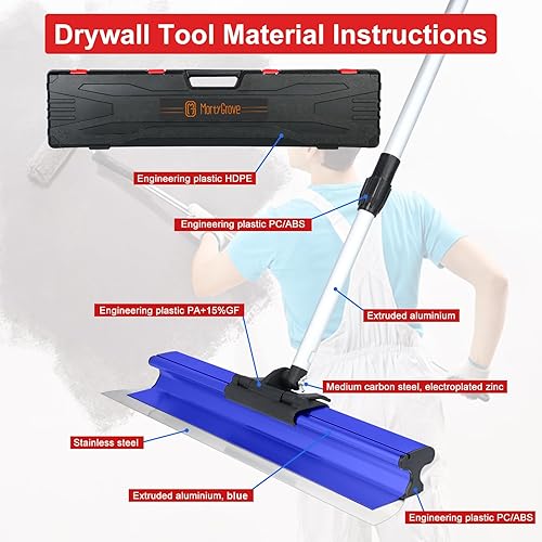 Miniatura 4 de Juego de cuchillas para paneles de yeso con estuche de transporte de 16 + 24 + 32 pulgadas, mango de extensión de 36 a 67 pulgadas, cuchillas de