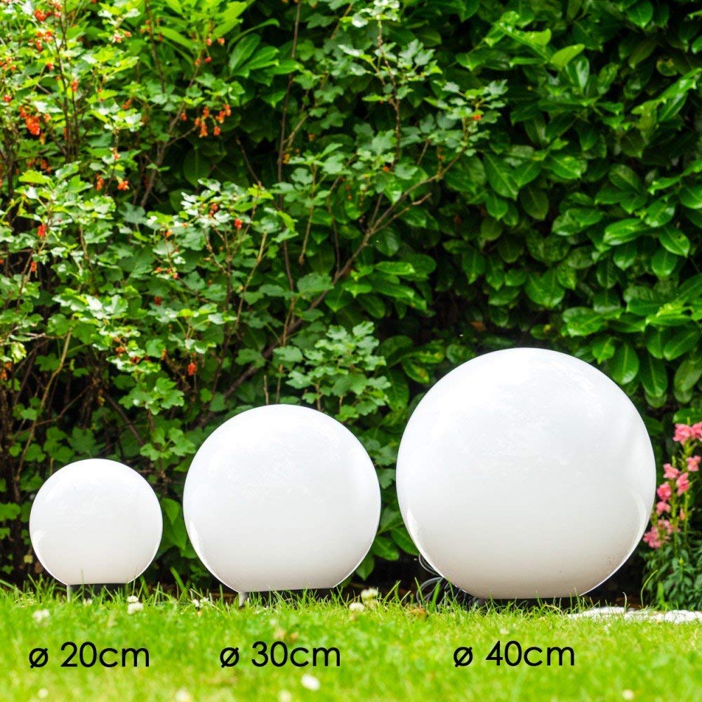 lampada a globo Miau, set di 3 lampade, lampade da esterno in plastica bianca Ø 20, 30 e 40 cm, globi luminosi, E27, lampade a globo con cavo di alimentazione di 5 metri, senza lampadina/e