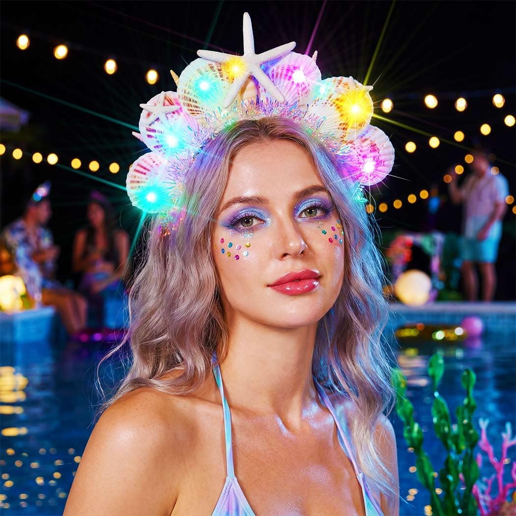 CAKURE Light Up Mermaid Headband Led Seashell Headpiece Under the Sea Hair Accessories for Women - Image 5