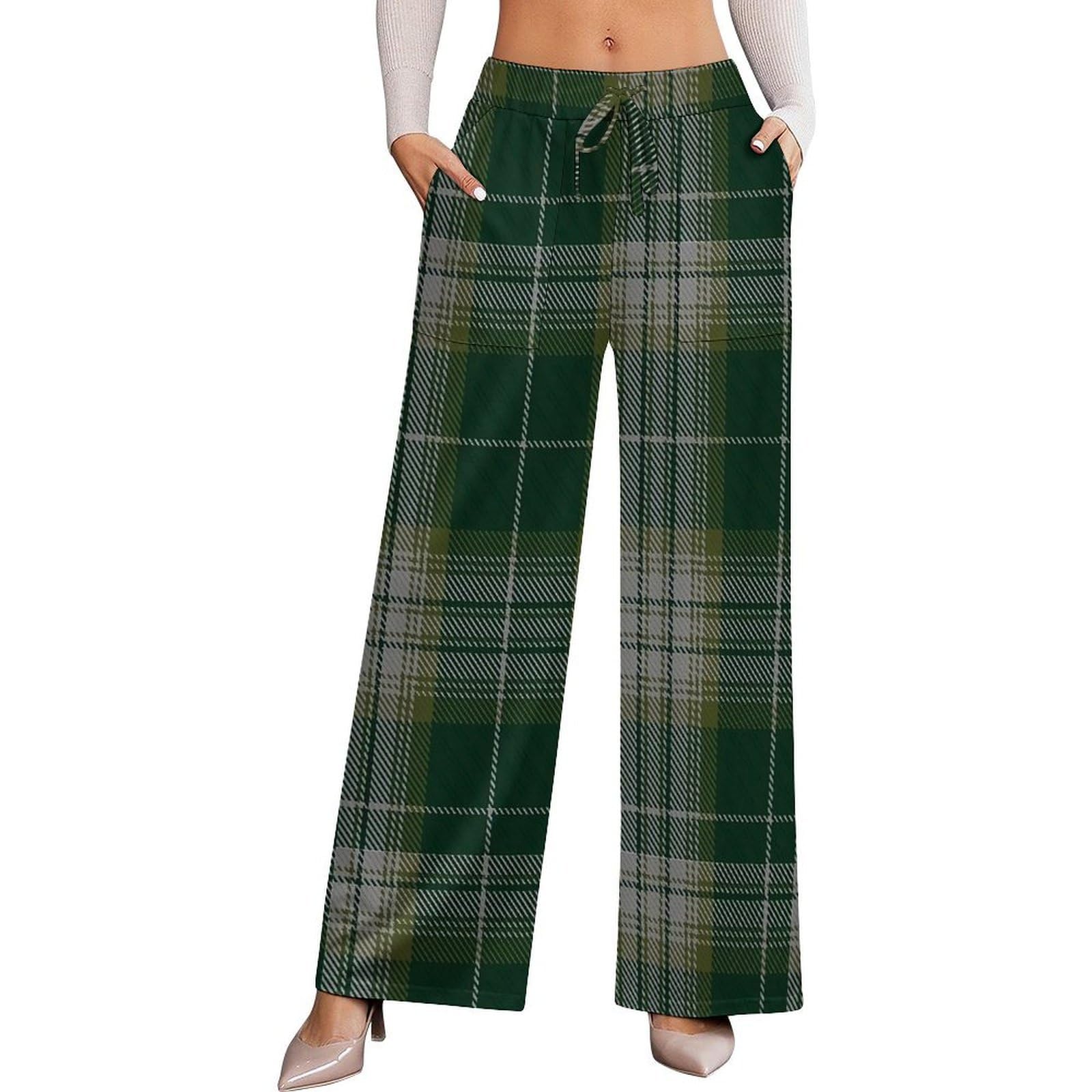 Dyale Kelso Tartan Womens Wide Leg Pants High Waisted Elastic Casual Sports Pants M