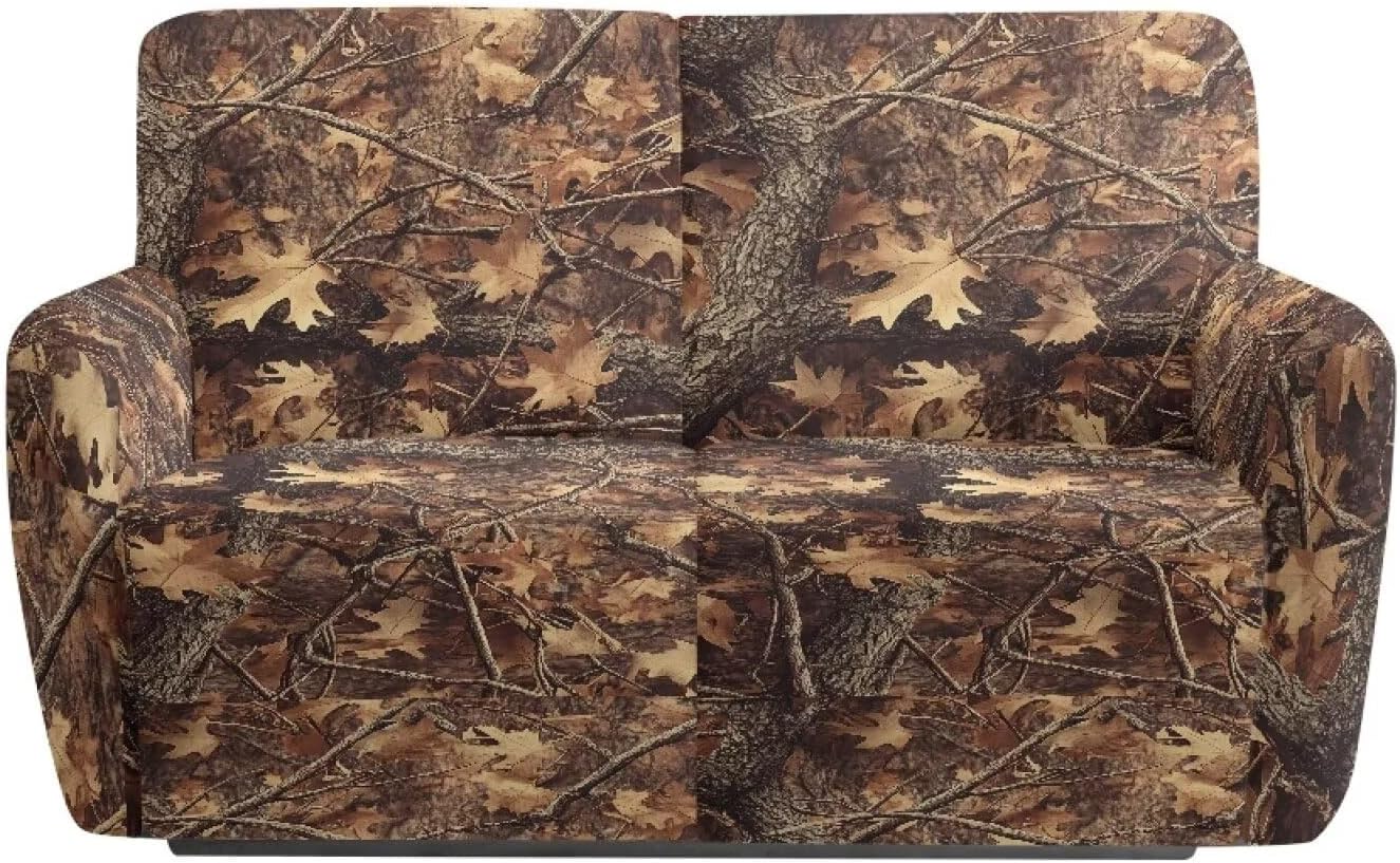 Forest Hunting Camo Recliner Loveseat Slipcover, Tree Branch Stretch Reclining Sofa Cover, 2 Seater Love Seat Recliner Couch Cover, Thick, Soft, Washable Furniture Cover