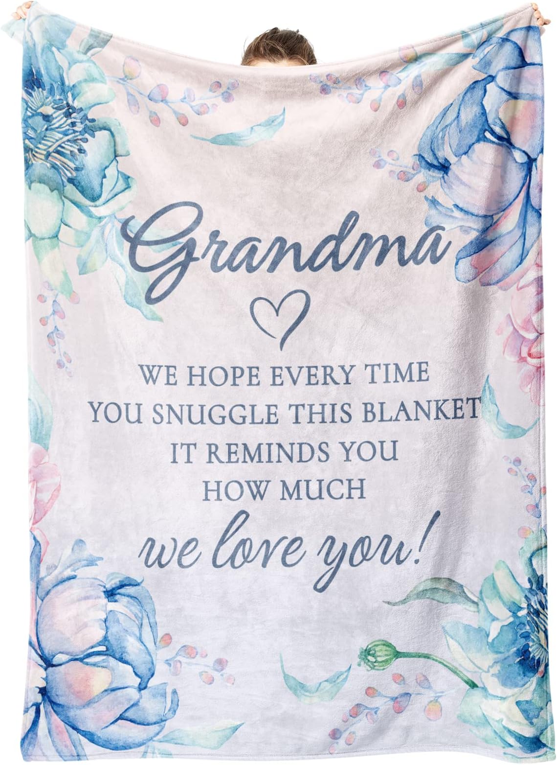 Craftique Grandma Gifts, Blanket with Letter & Floral Print, Birthday Gift for Grandma from Grandchildren, Nan, Granny Presents, Cozy Flannel Throw Blankets 50'' x 60''