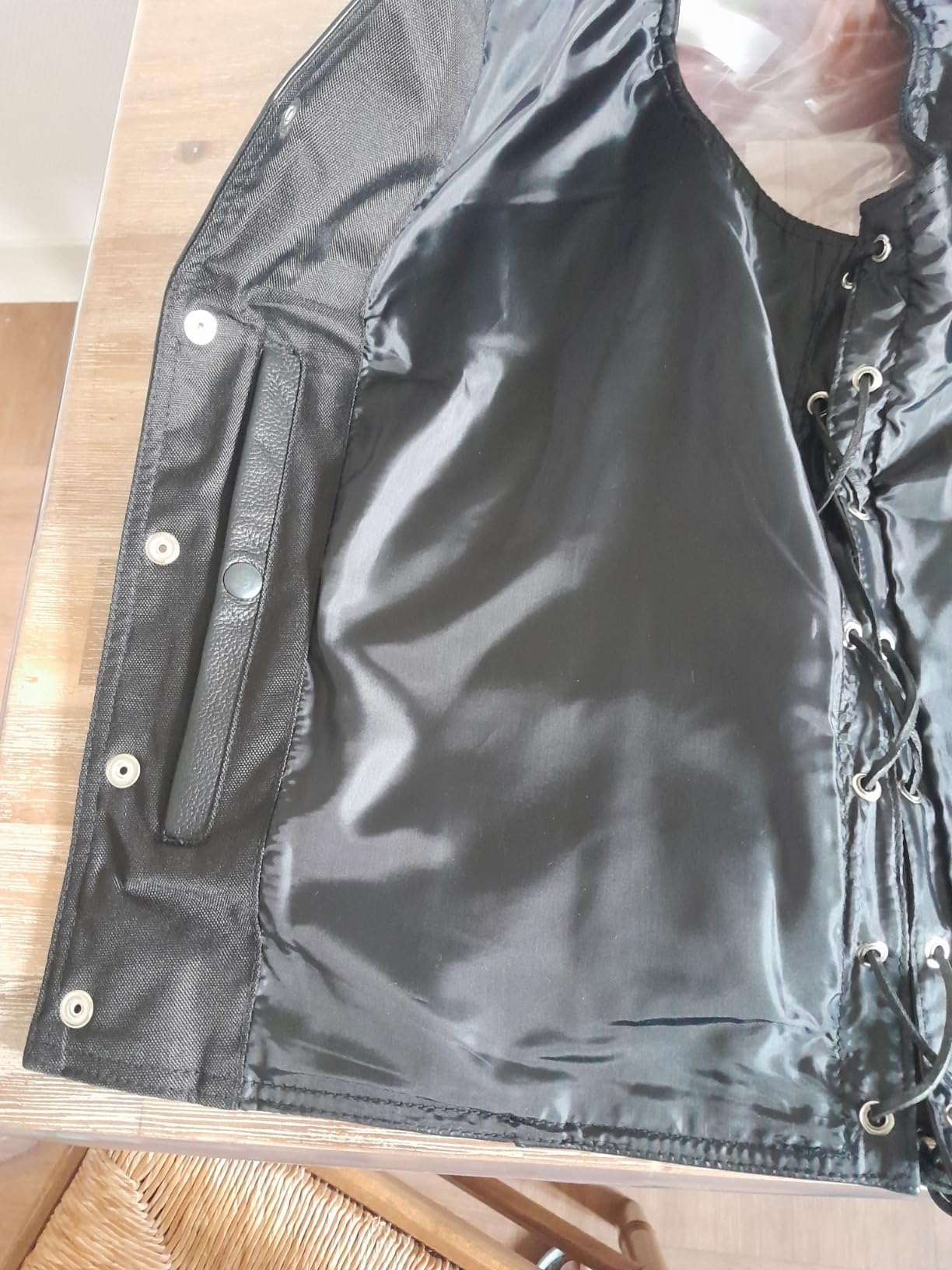Gilet Da Uomo In Pelle E Denim Nero Stile Motociclista - 8 Tasche, Doppia Chiusura, Pelle Zigrinata, Taglie UK