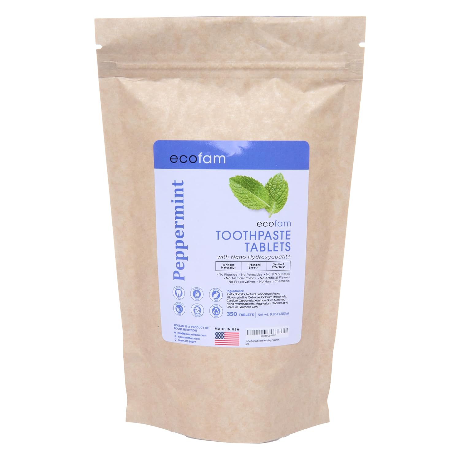 Toothpaste Tablets Peppermint Nano Hydroxyapatite Toothpaste Tablets Chewable Fluoride Free l 350 Tabs