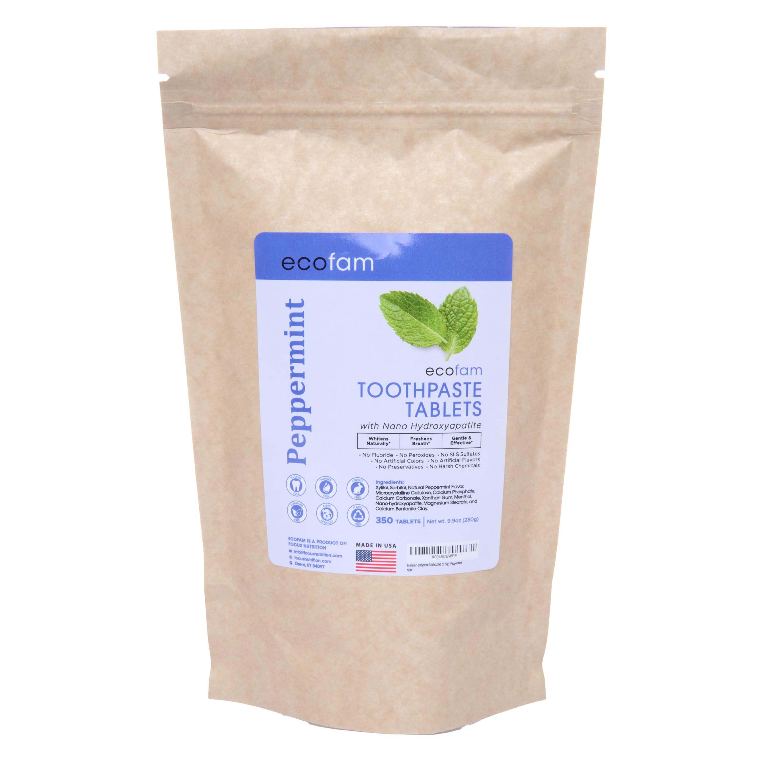 Toothpaste Tablets Peppermint Nano Hydroxyapatite Toothpaste Tablets Chewable Fluoride Free l 350 Tabs
