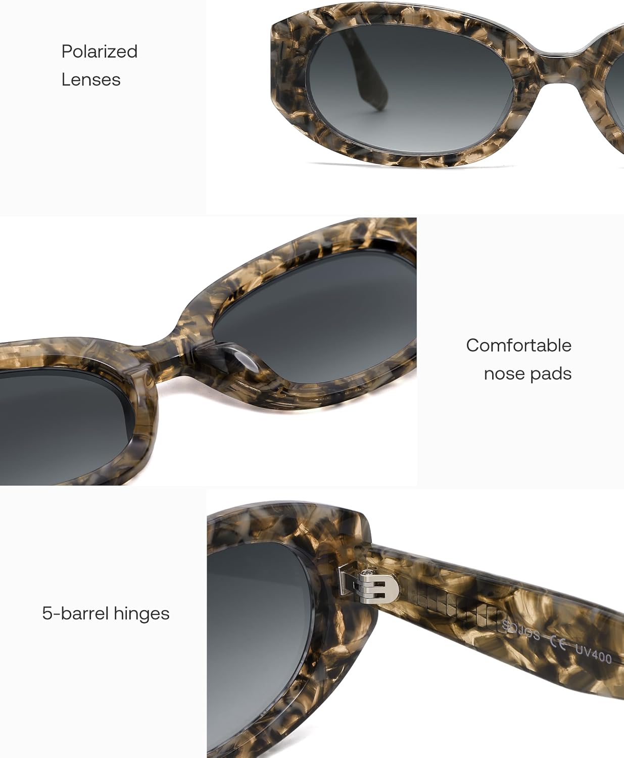 SOJOS Acetate Polarized Sunglasses for Women Oval Cat-Eye Retro Vintage Sun Glasses, Sloane