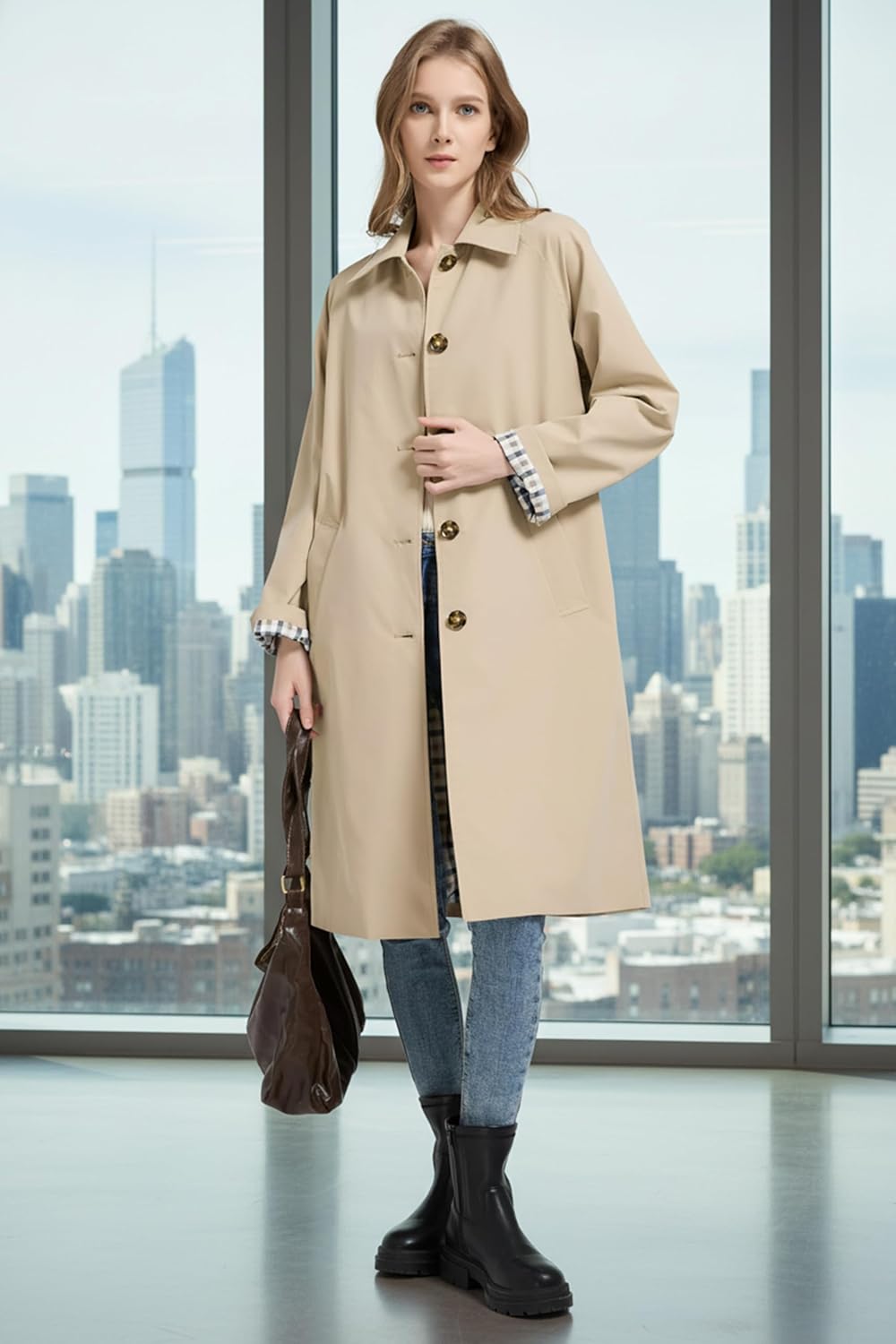 Orolay CHIIONE Trench Coat Women Waterproof Single Breasted Lightweight Rain Jacket with Deep Pockets for Spring & Travel - Image 2