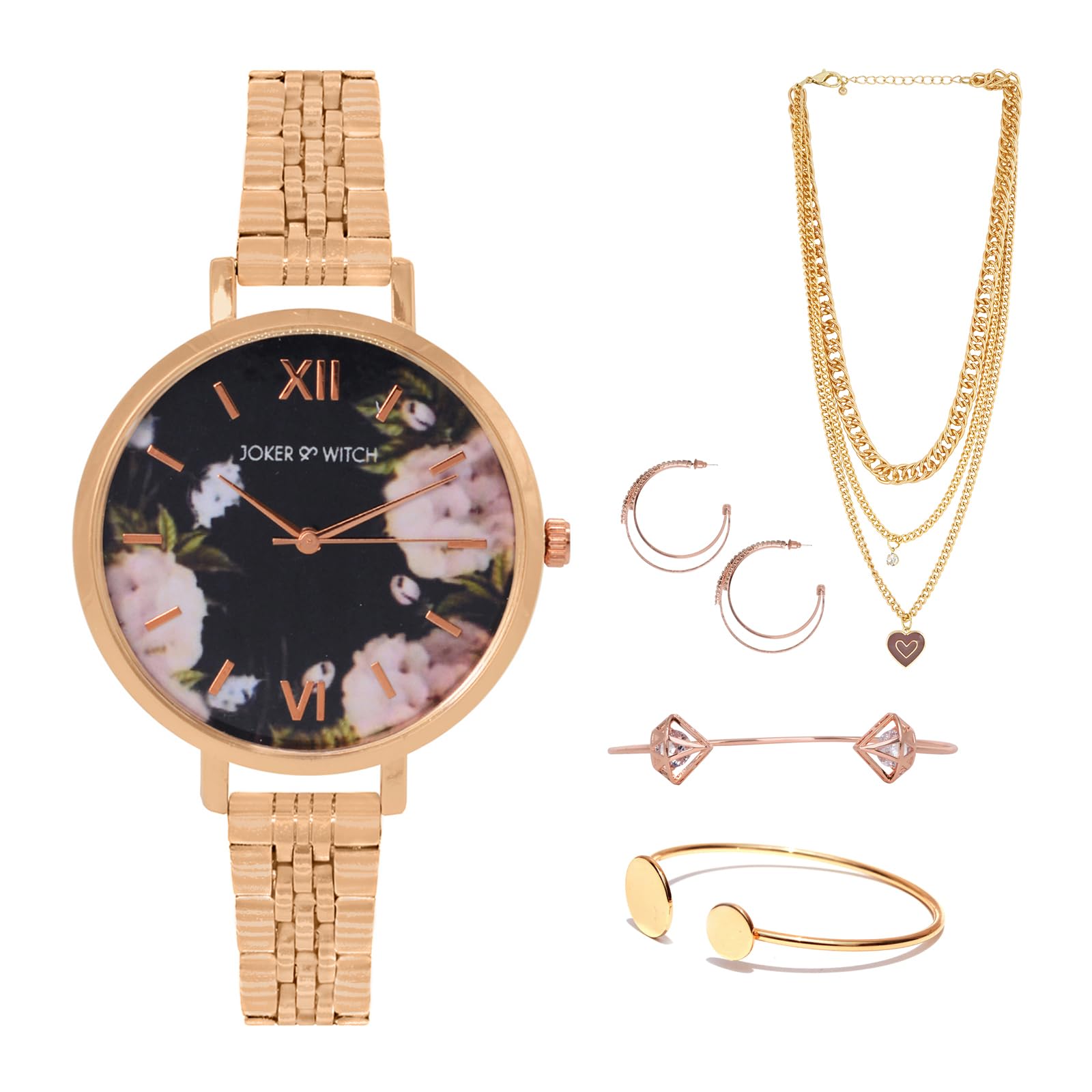 Joker & Witch Stainless Steel Paradise Arcas Love Stack Women Analogue Watch Gift Sets, Black Dial, Rose Gold Band (B0CC4YQNPX) Amazon Price History, Amazon Price Tracker