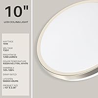 Vista 2 de DYMOND Lámpara de techo LED de montaje al ras de 10 pulgadas, lámpara de techo regulable para baño, cocina, cuarto de lavandería