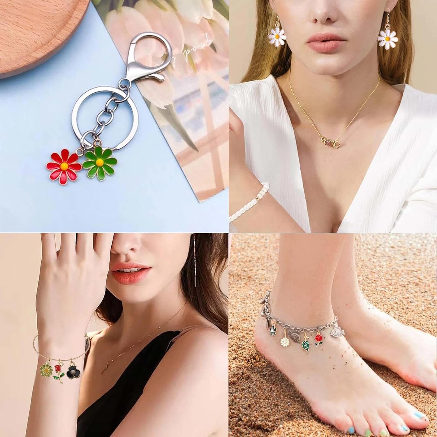 50Pcs Enamel Flower Charms Sets, Mixed Flower Pendants DIY Jewellery Making image 5