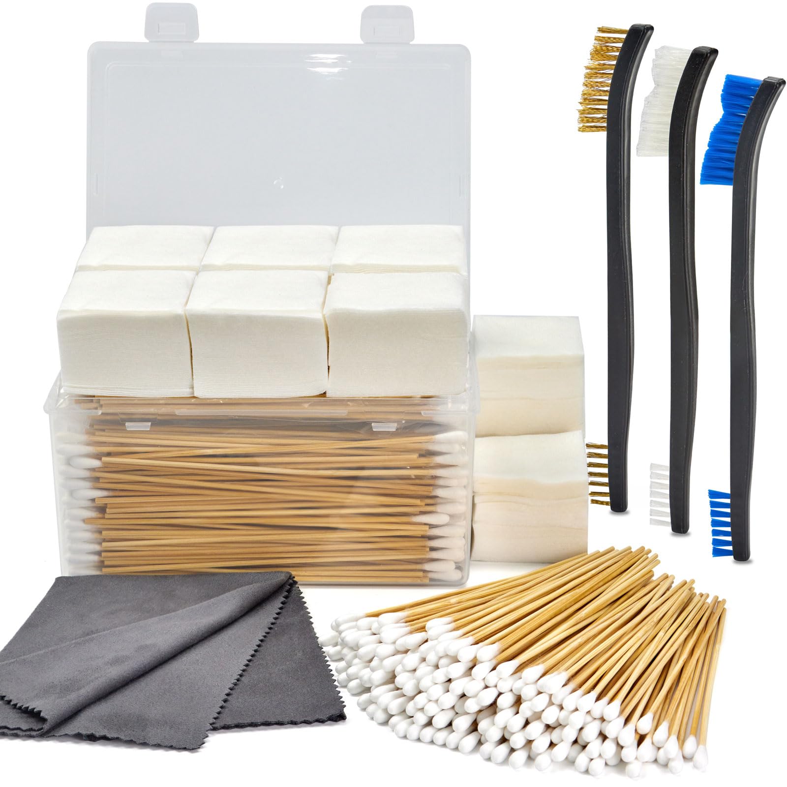 Gun Cleaning Kit in Big Box, 4-in-1 Cleaning Supplies Includes Brushes, Patches, Swabs, Cloth - Lint Free, Highly Absorbent Supplies for All Guns Maintaining, Fit Most Caliber