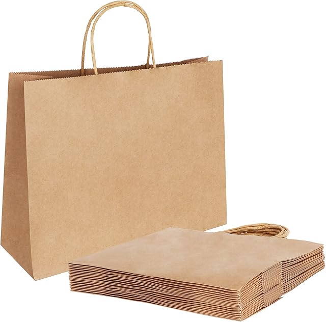 Brown Paper Bags 27 * 12 * 21cm,Gift Bags, Paper Bags With Handles Paper Bags for Birthday Party Wedding Christmas Halloween Easter(20pcs 130gsm)