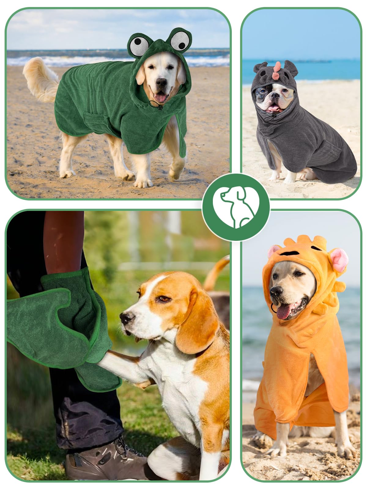 Serviette à Séchage Rapide pour Animaux, Peignoir pour Chien en Microfibre, Peignoir pour Chien Absorbant, Absorbant Manteau pour Animaux pour Séchage Après Baignade Bain (Grenouille Verte, L)