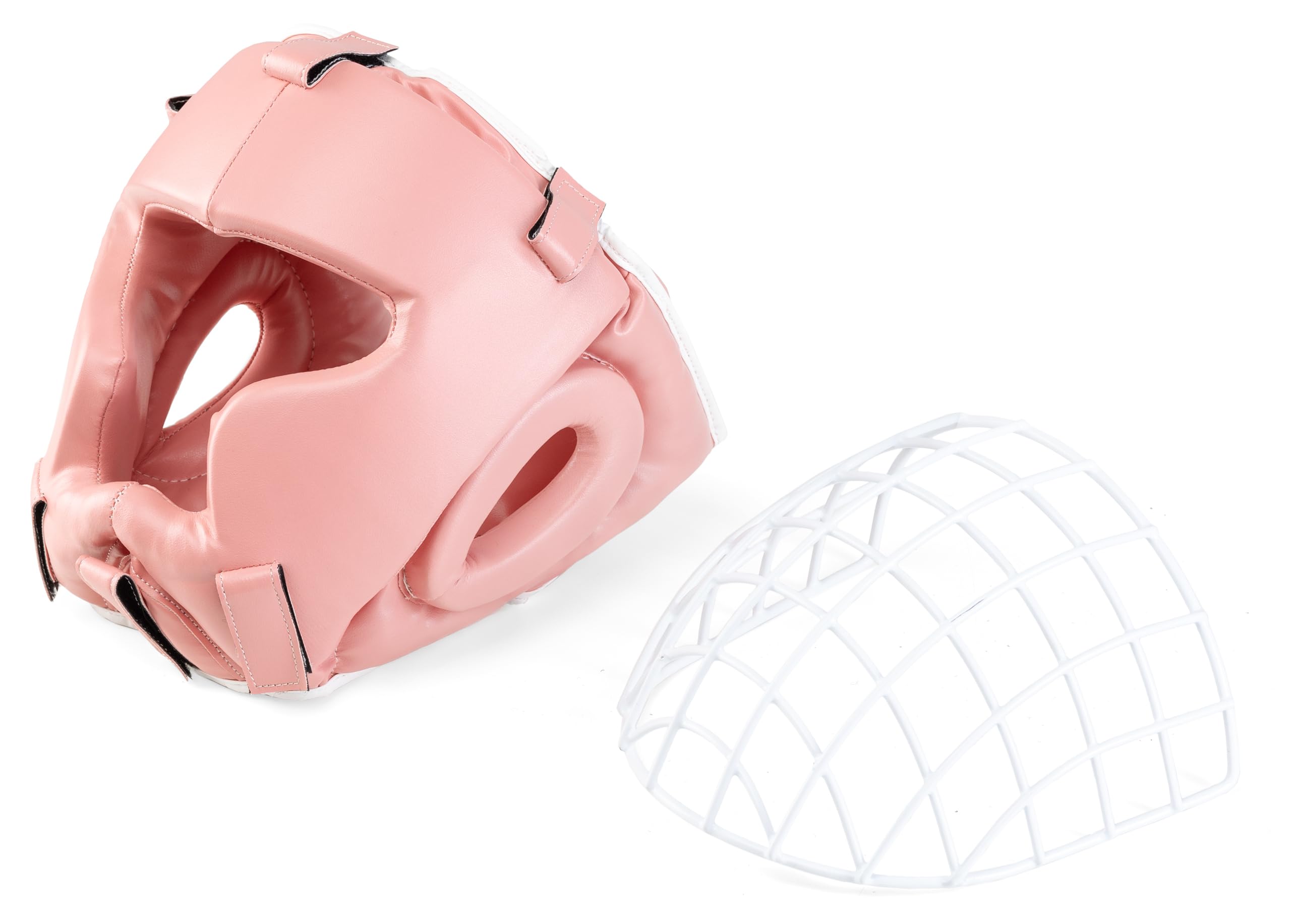Evolution - Casco da boxe in similpelle con griglia in metallo, protezione per la testa, per kickboxing, arti marziali, MMA, allenamento boxe, sparring (rosa)