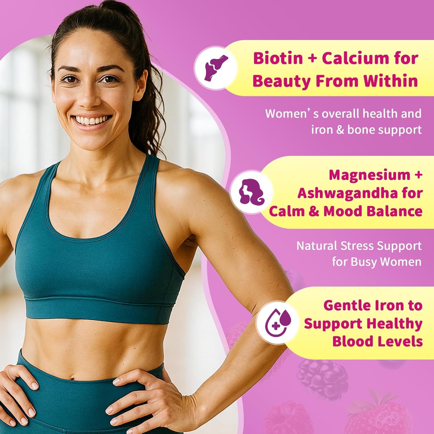 Multivitamin for Women Gummies With Iron, Magnesium, Folate, Biotin, Zinc, Womens Multivitamin Gummy Vitamin D3 A C E, B Complex, for Beauty, Energy, Immune, Bone, Sugar Free (120 Count-2 Pack)