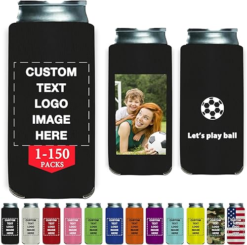 Fundas para enfriar latas personalizadas, delgadas, acogedoras, a granel, personalizadas, con imagen, texto, logotipo, aisladas, para botellas,