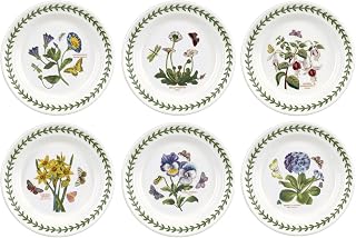 Portmeirion Botanic Garden Side Plate | Set of 6 Appetizer Plates | Assorted Floral Motifs | Dishwasher, Microwave, & Oven Safe | 6.5 Inch | Made in England