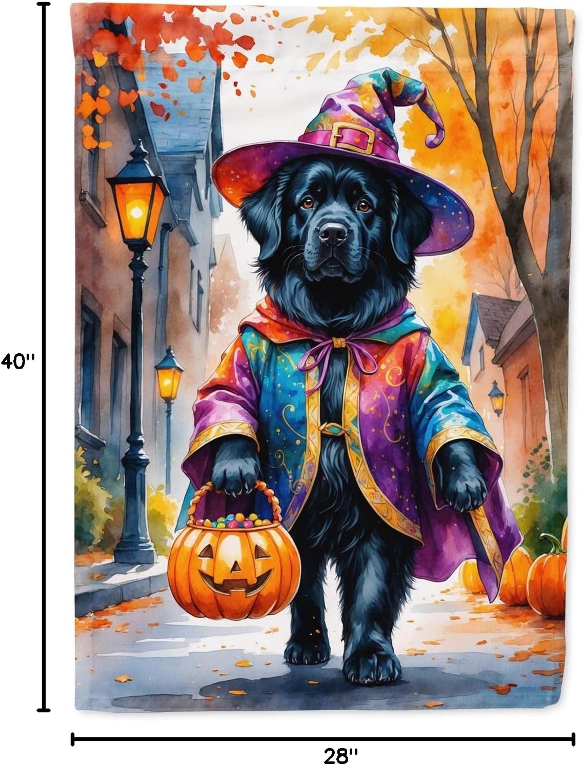 Caroline's Treasures Newfoundland Halloween Trick or Treat House Flag Large Porch Sleeve Pole Decorative Outside Yard Banner Artwork Wall Hanging, Polyester, House Size, Multicolor