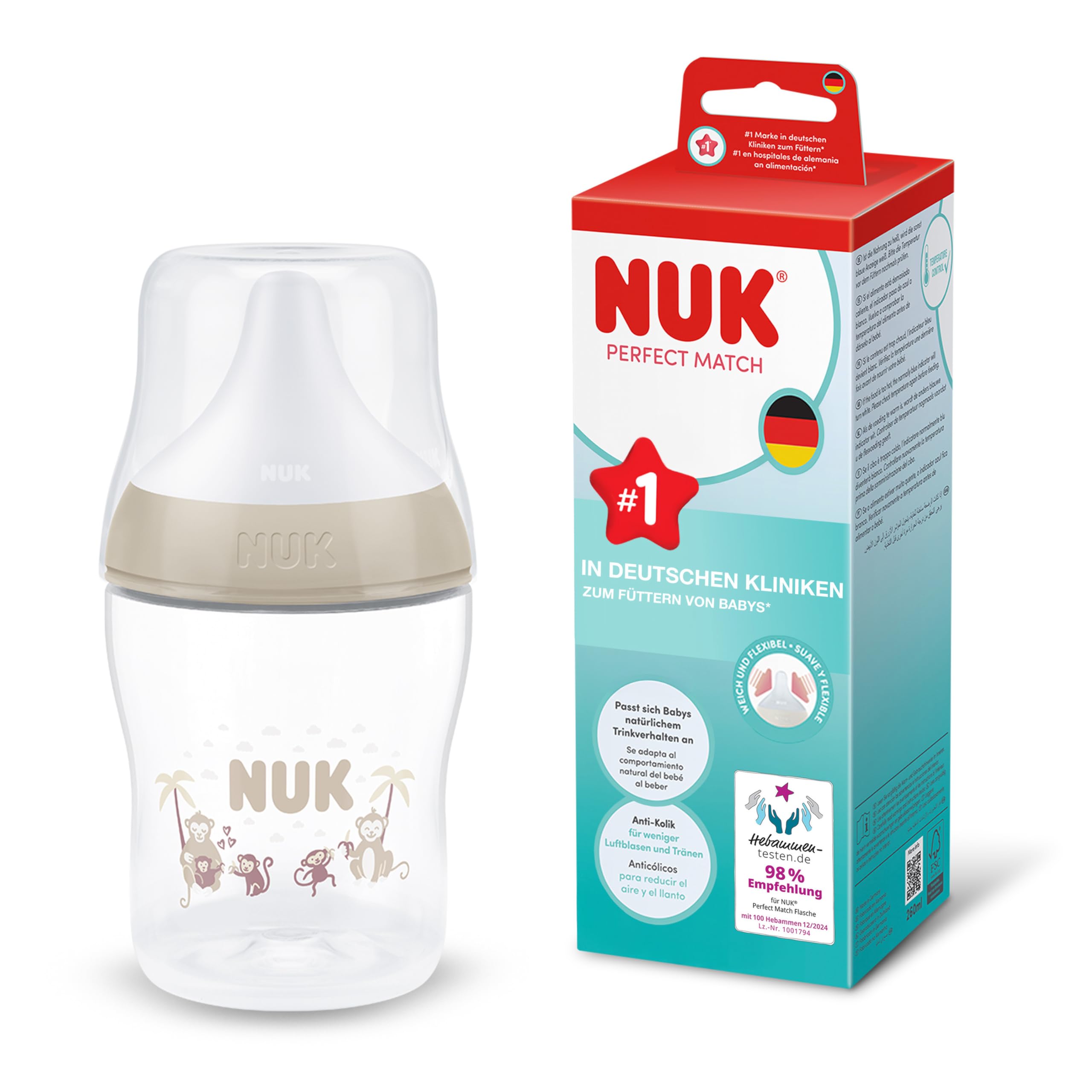 NUK Perfect Match Babyfles | 0 Maanden | 260ml | Anti-Koliek NUK Perfect Match Babyfles | 0 Maanden | 260ml | Anti-Koliek