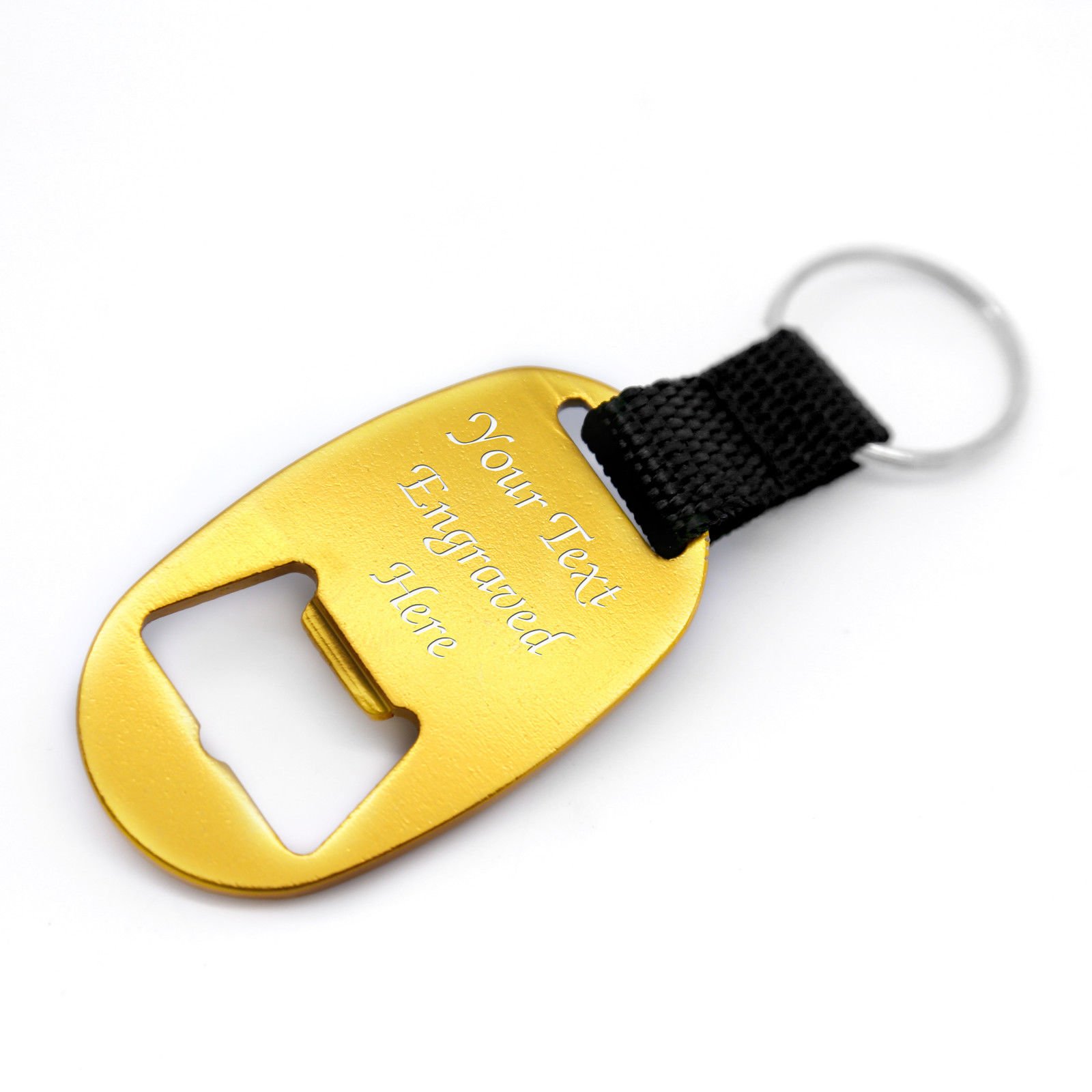 County Engraving Gold Personalised Aluminium Bottle Opener Keyring Gift Engraved With Any Message (Gold)