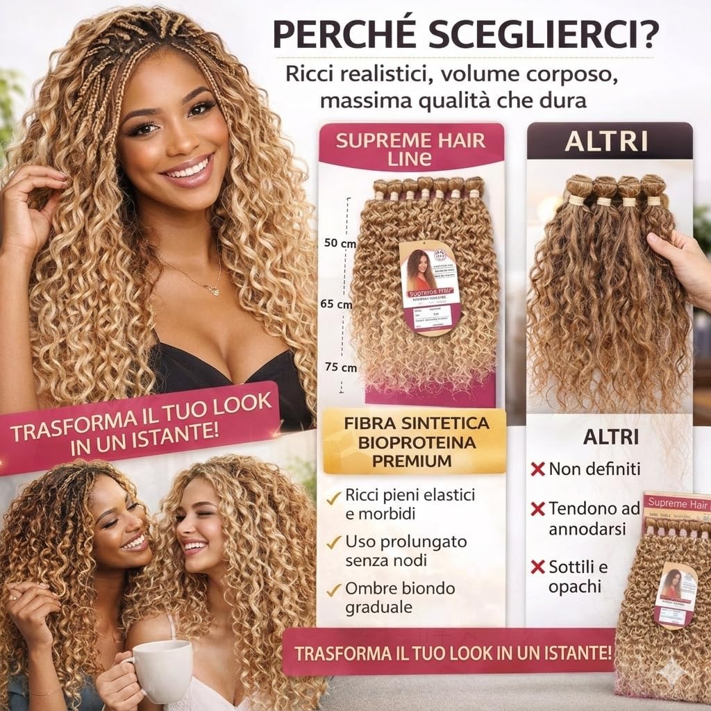 Extension Capelli Ricci Lunghi 75cm - Set 9 Pezzi 330g in Bioproteina – Look Naturale Voluminoso Ondulato – Scalatura Professionale 65/70/75cm - Effetto Riccio (Natural Black), PAMELA