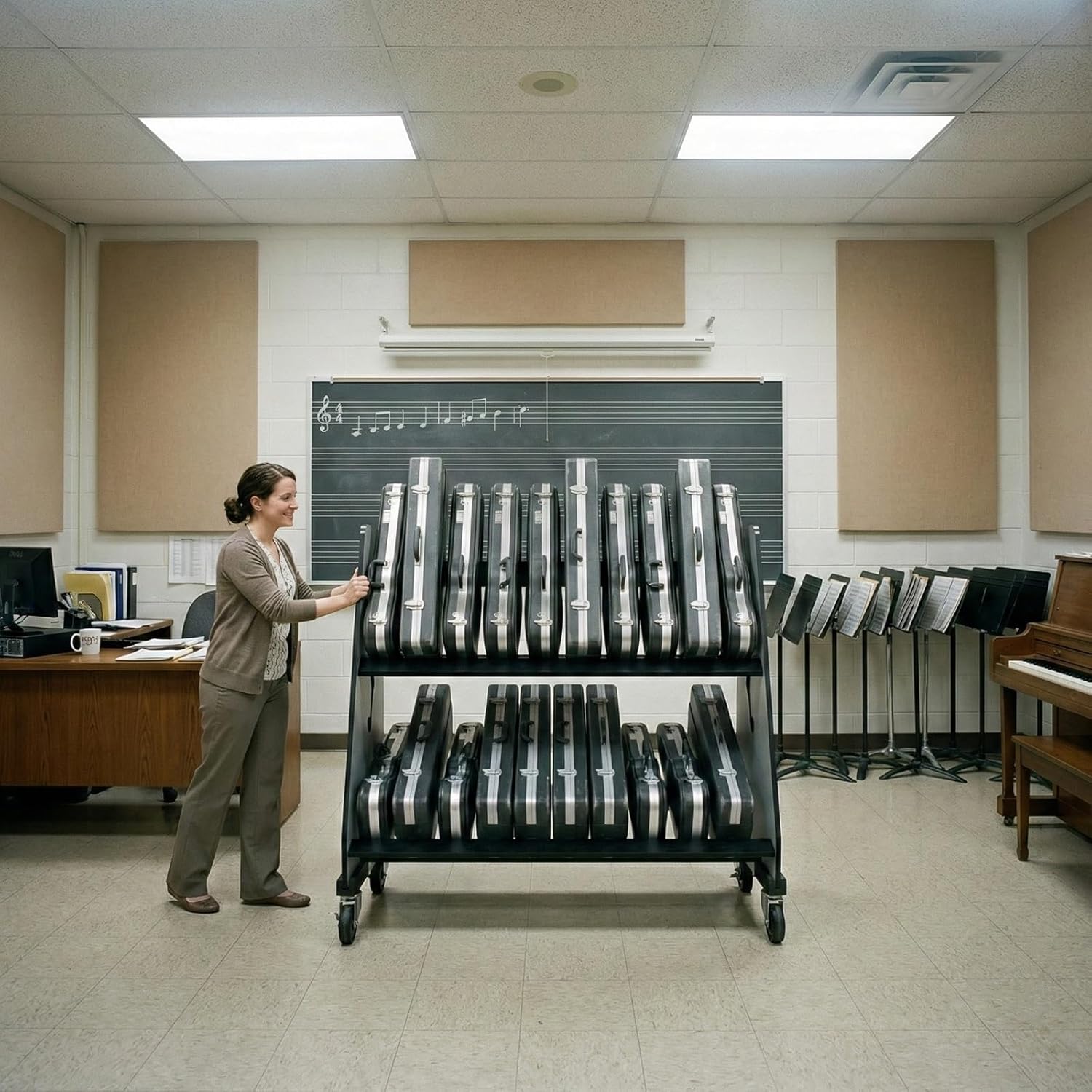 A&S Crafted Products Violin Case Storage Rack for Schools - The Band Room | Music Classroom Shelves | Made in U.S.A.