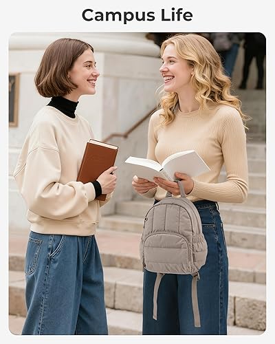 Miniatura 7 de BAGSMART Mini mochila para mujer, mochila pequeña acolchada ligera, mochila informal acolchada, bolsa resistente al agua, Latte marrón, Casual