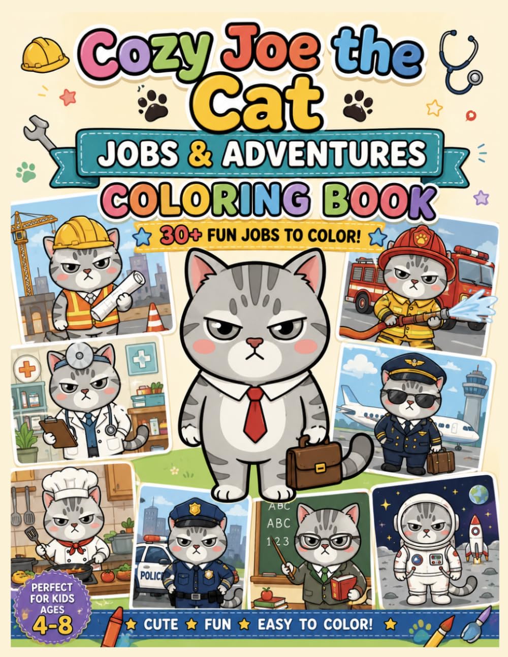 Cozy Joe the Cat: Jobs Coloring Book for Kids: Fun & Cute Career Adventures with Joe | Easy Coloring Pages for Toddlers and Kids Ages 4-8 (Joe the Grumpy Cat Adventures)