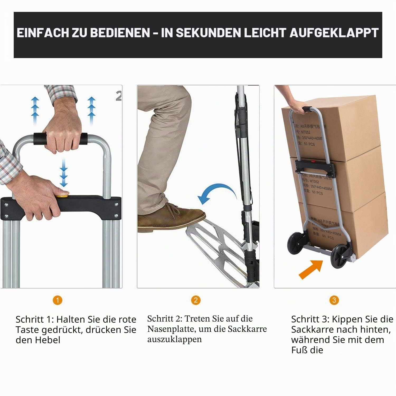 Sackkarre Alu Klappbar Handkarren Transportkarre 100 kg Belastbarkeit für Einkaufen, Reisen, Umzug