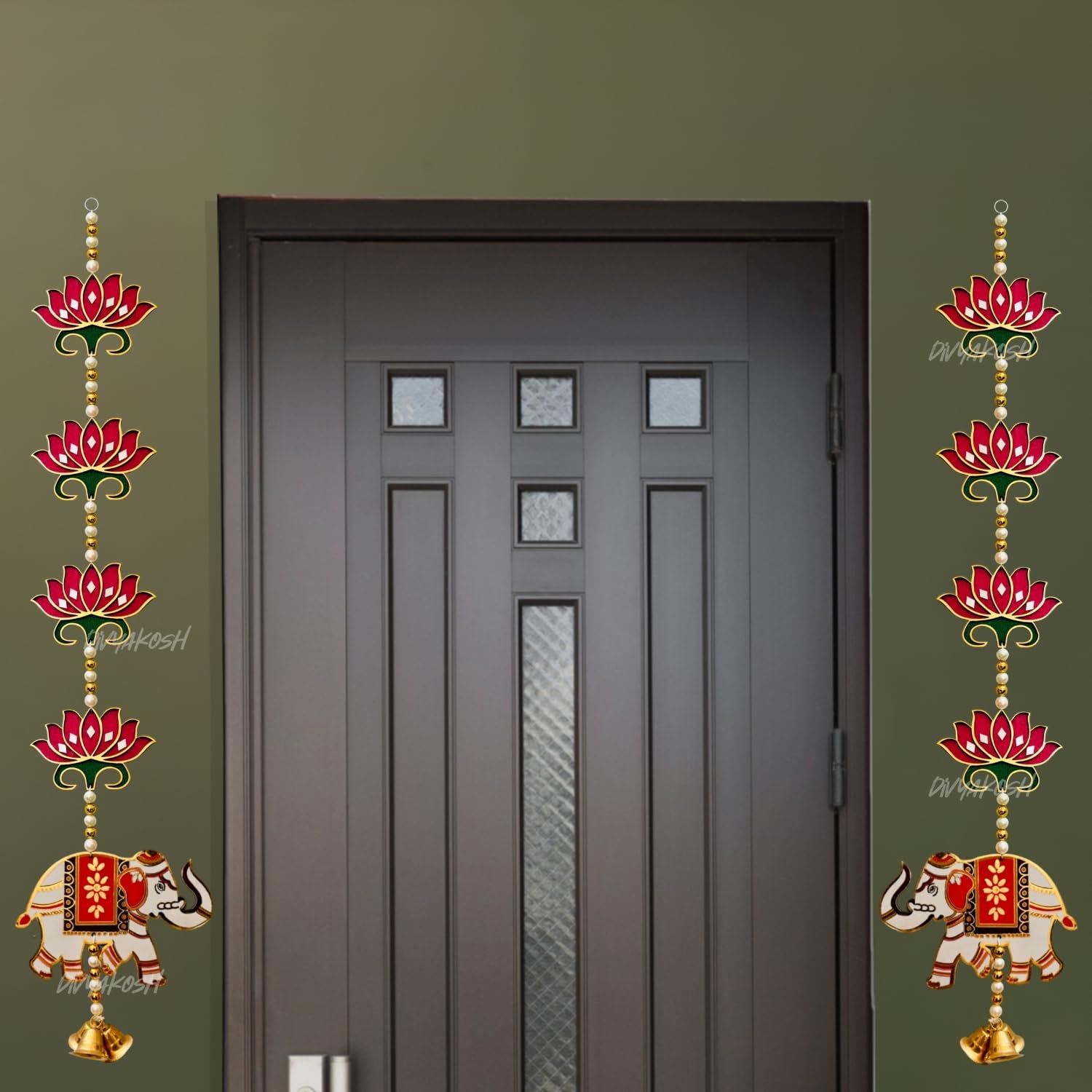 Divyakosh Rosewood Lotus Elephant Door Hanging -2