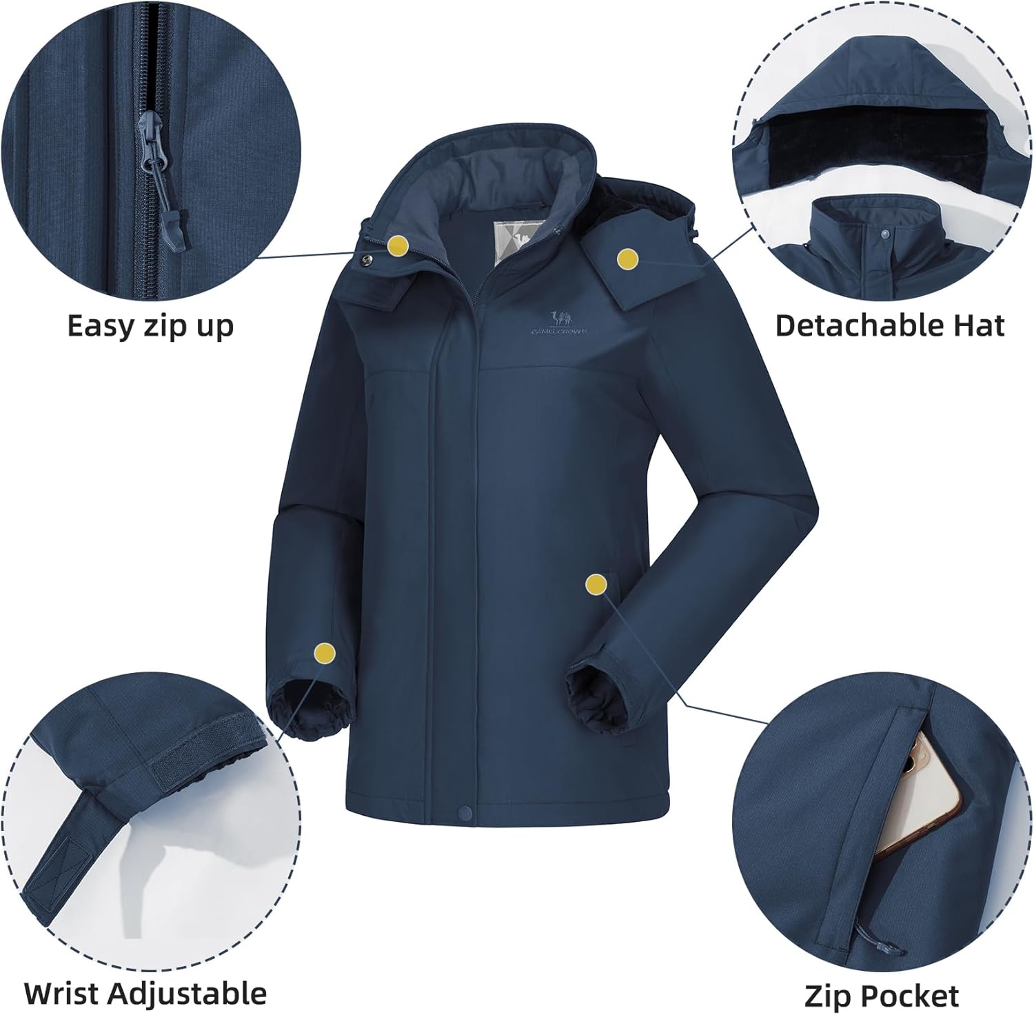 CAMEL CROWN Women's Ski Jacket Winter Snow Coat Warm Fleece Mountain Waterproof Female Jacket Snowboarding jackets - Image 5