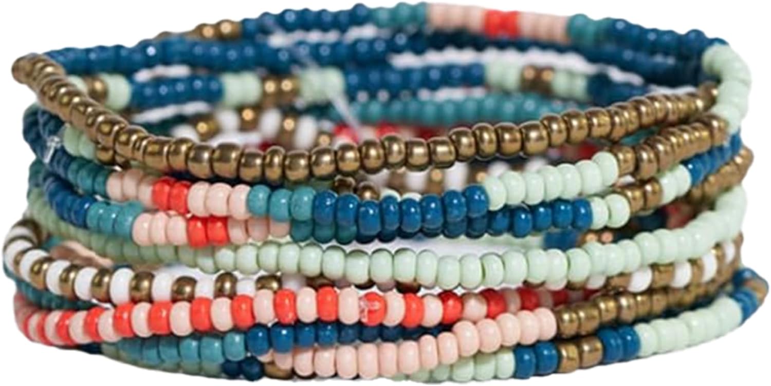 INK + ALLOY 10-Strand Stacking Beaded Bracelets for Women – Mixed Patterns Bracelet Stack - Adjustable Stretch Fit - Handmade Boho Bracelets for Women - Perfect for Any Occasion