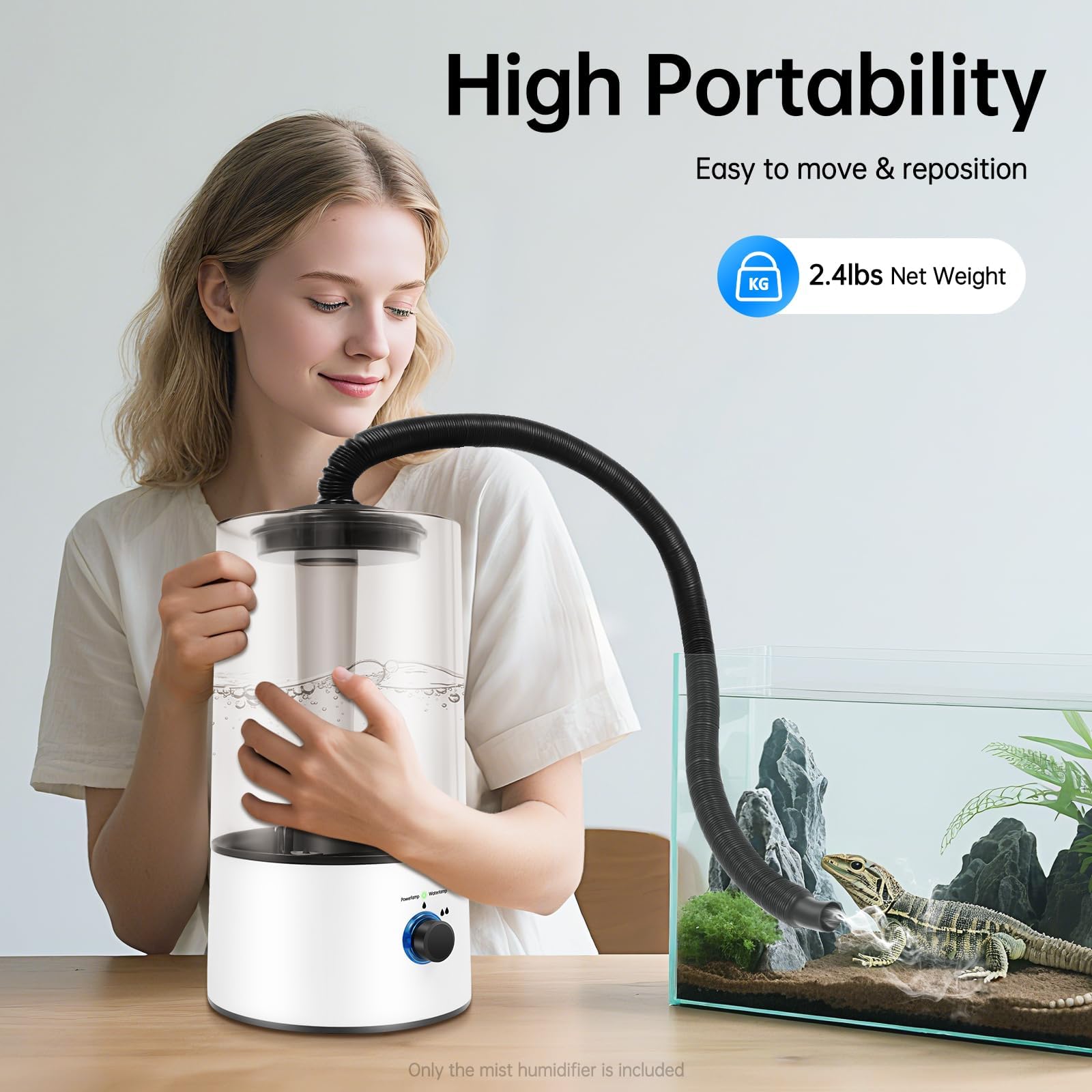Humidificador de reptiles y tanque de nebulización de 4 litros con manguera ajustable de apagado automático para reptiles, anfibios, herpes, vivero
