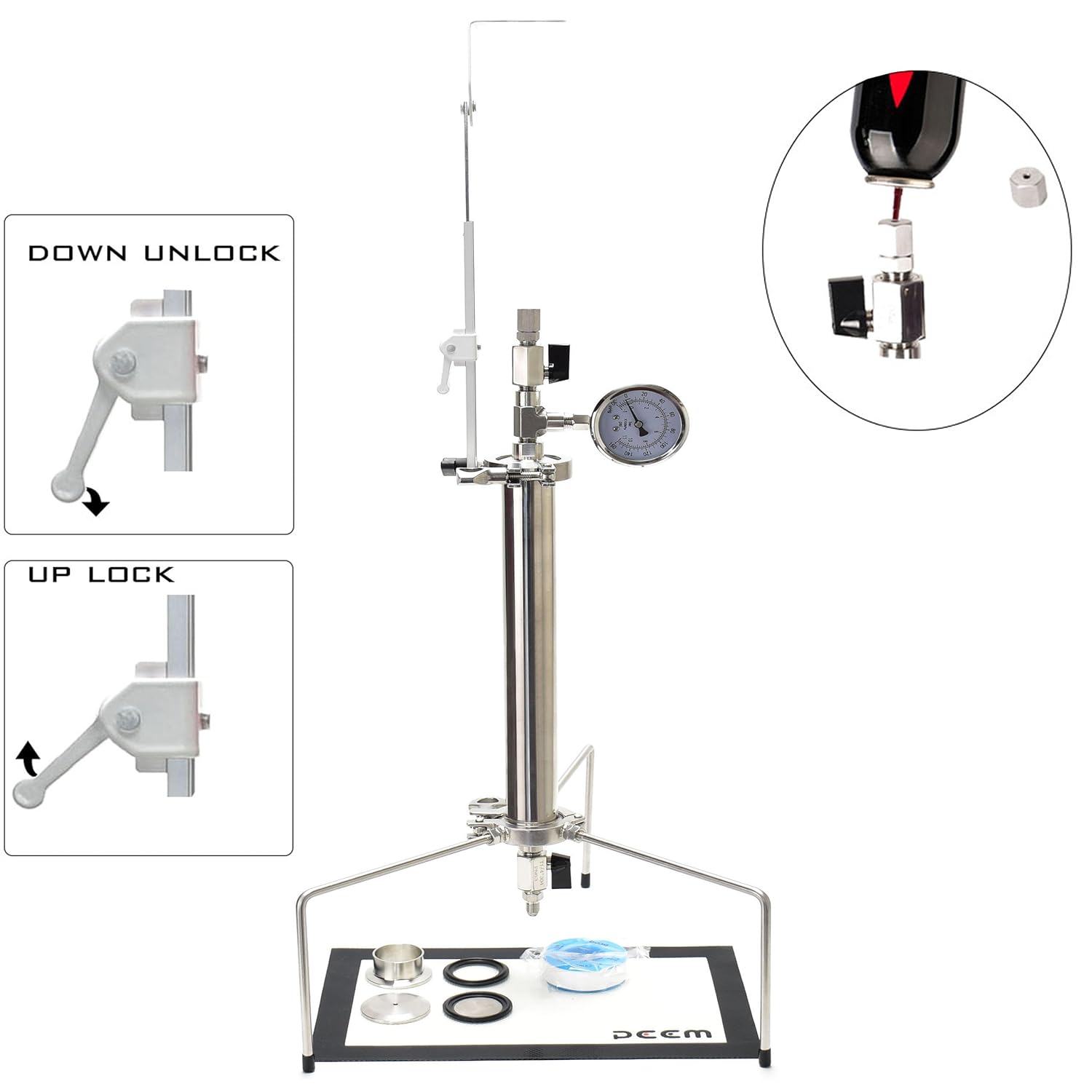 PEEM Self Filling Vegetable Oil Extractor, 90gStainless Steel Vacuum Chamber/Tube with Tripod Used to Extract from Plant Leaves,Closed Loop Extractor Vacuum Chamber Tube Closed Loop Extraction System