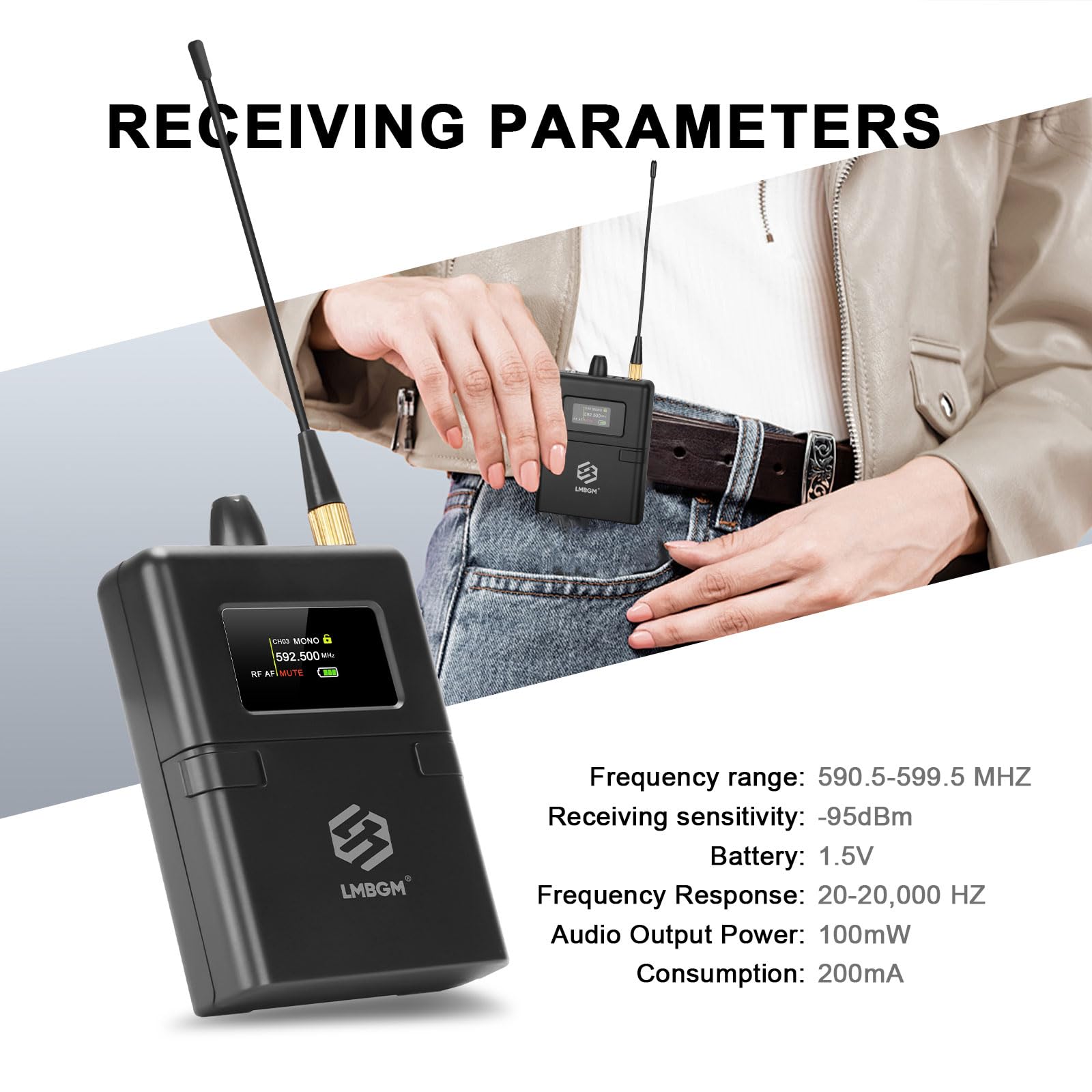 SEM100 Stereo Wireless Monitor System – Dispositivo iOS professionale per performance live e studio audio (1 canale, trasmettitore tascabile 1/2, alta qualità del suono ad alta fedeltà) (SEM100