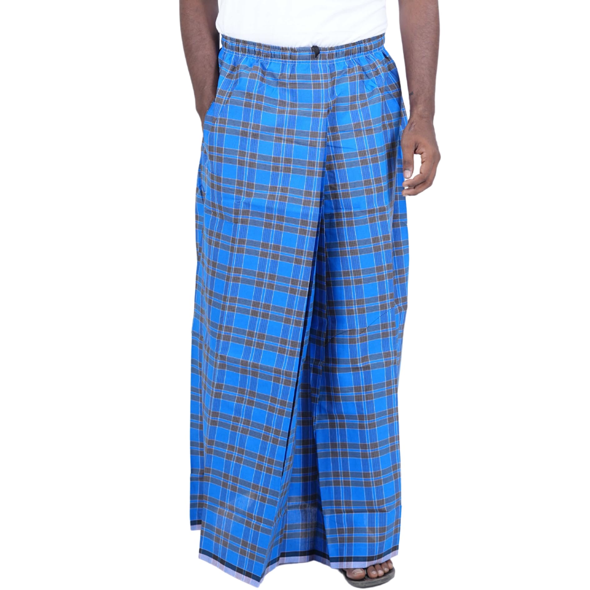 ELASTIC PREMIUM COTTON LUNGI WITH SIDE POCKET | SOFT BREATHABLE CHECKED LUNGI FOR MEN COMFORTABLE LUNGI WITH ELASTIC-picture-22