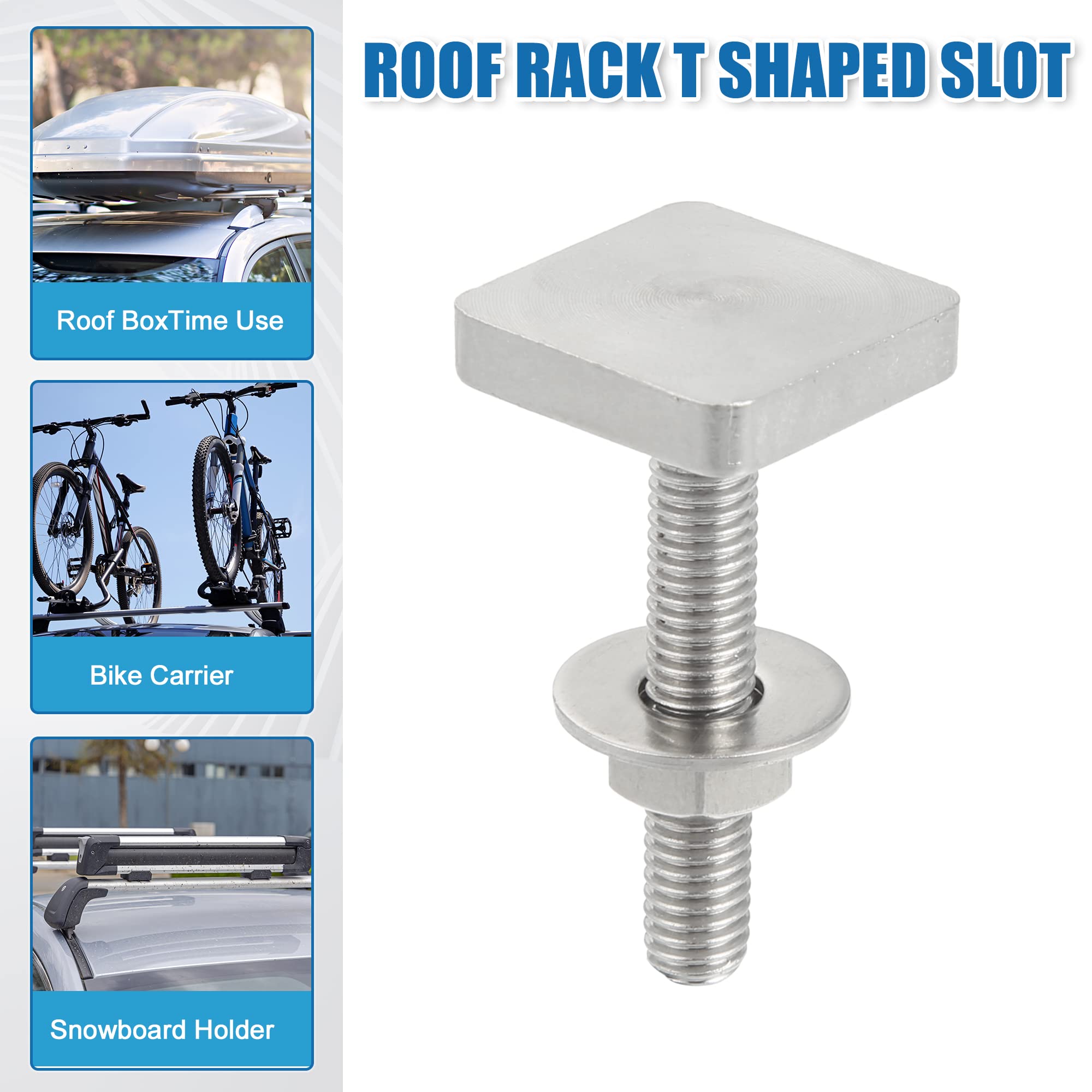 X AUTOHAUX Car Roof Rack T Shaped Slot Bolt M6 W/Nuts Washer (Pack of 12), Silver Tone, 1.54"x0.79"x0.79" - Image 3