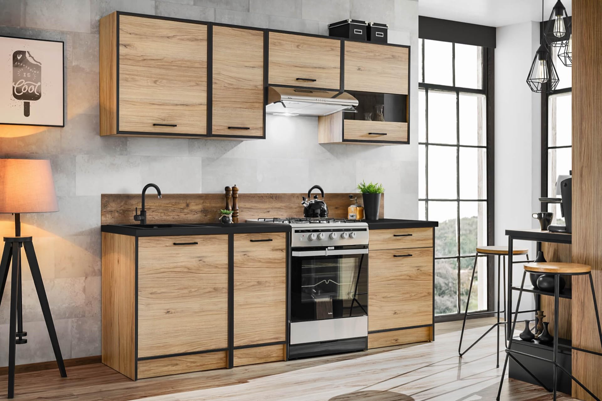 Deconation Ensemble De Cuisine "carballo" - Beige/noir - L 220 X P 56 Cm