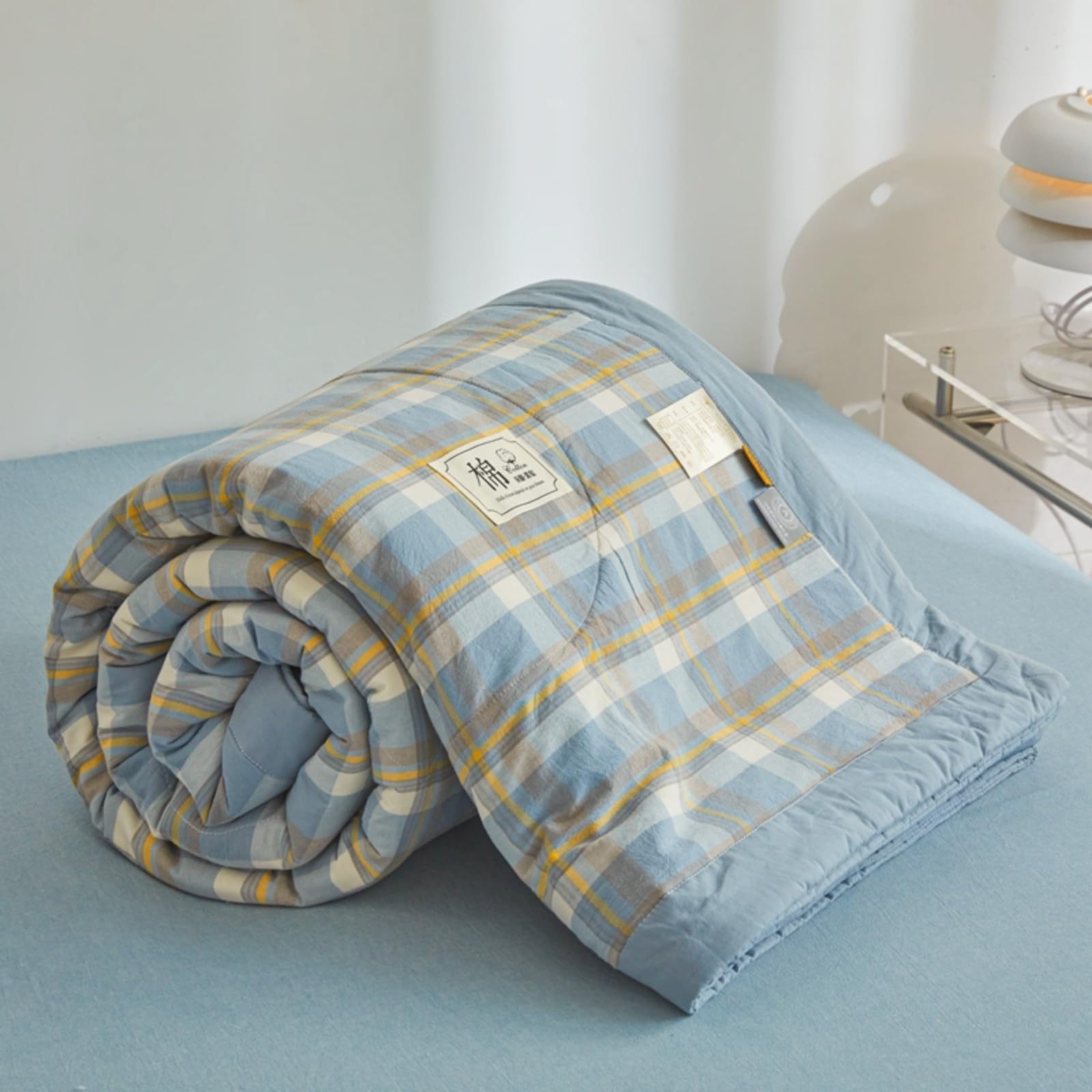 Odot Coverless Duvet 4.5 Tog for Single Double King Size, Summer Coverless Duvet 250 Count No Cover Needed Lightweight Breathable Soft Cosy Cold Quilt Blanket (Check 6,150x200cm)
